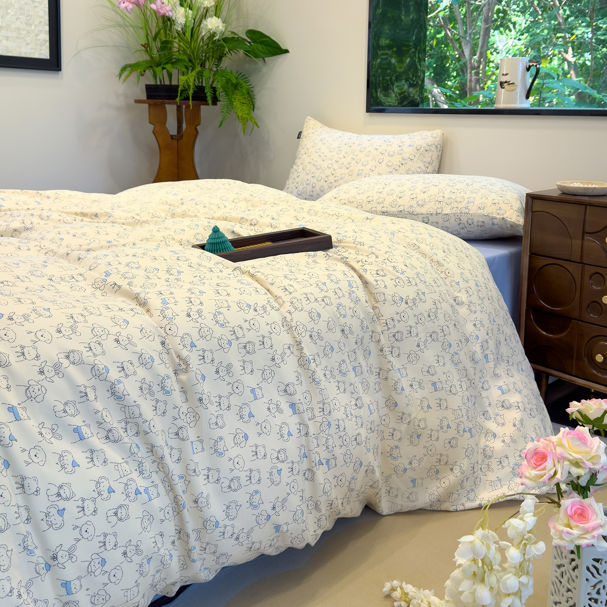 91家纺网 家纺一手货源 找家纺 竹合家纺 2025秋冬新品爆款有氧人字纹提花小清新加厚四件套 宠物乐园