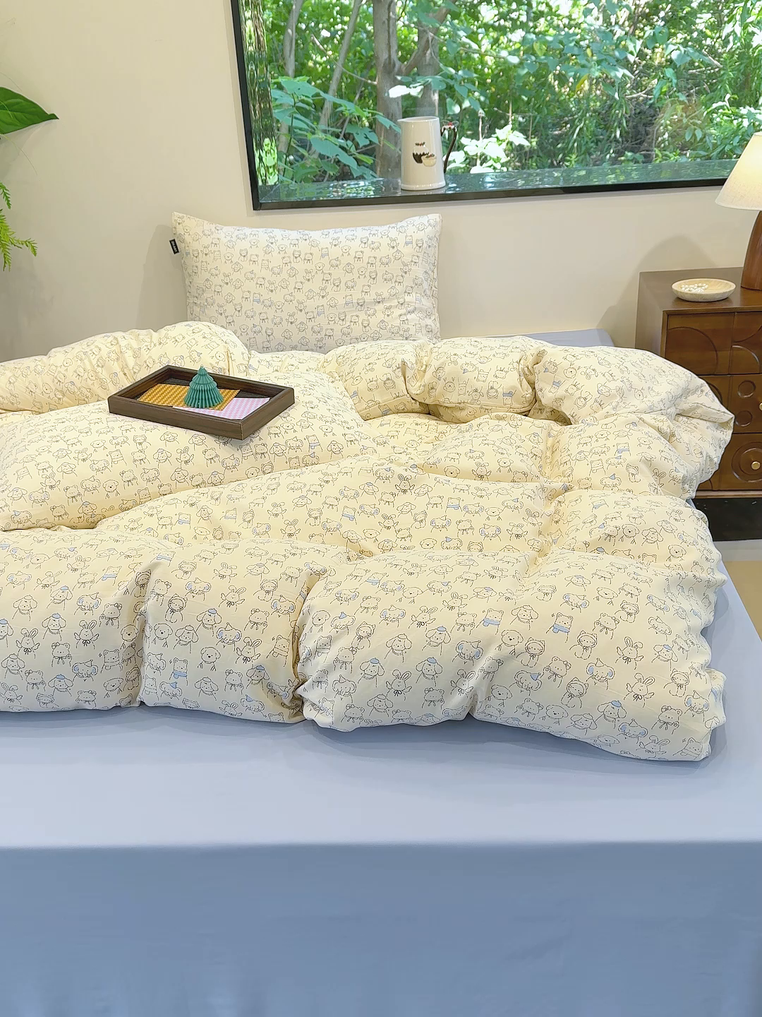 91家纺网 家纺一手货源 找家纺 竹合家纺 2025秋冬新品爆款有氧人字纹提花小清新加厚四件套 宠物乐园