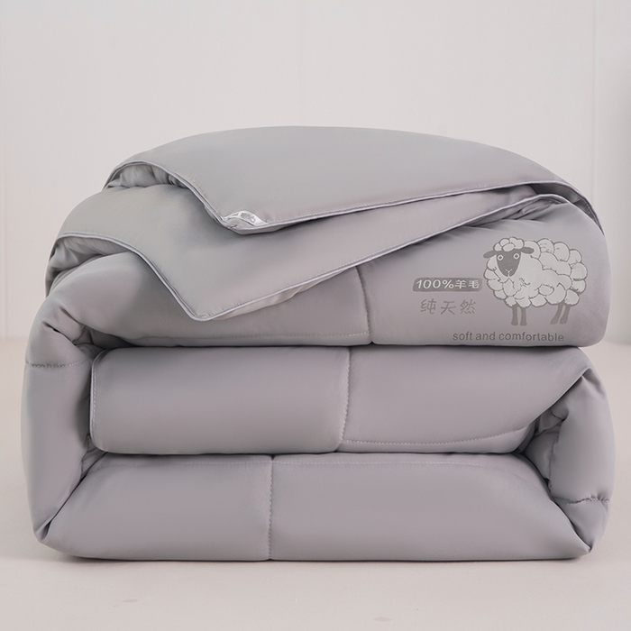 91家纺网 家纺一手货源 找家纺  爱宝被业2025新款100%澳洲羊毛被A类亲肤棉羊毛被 轻银灰