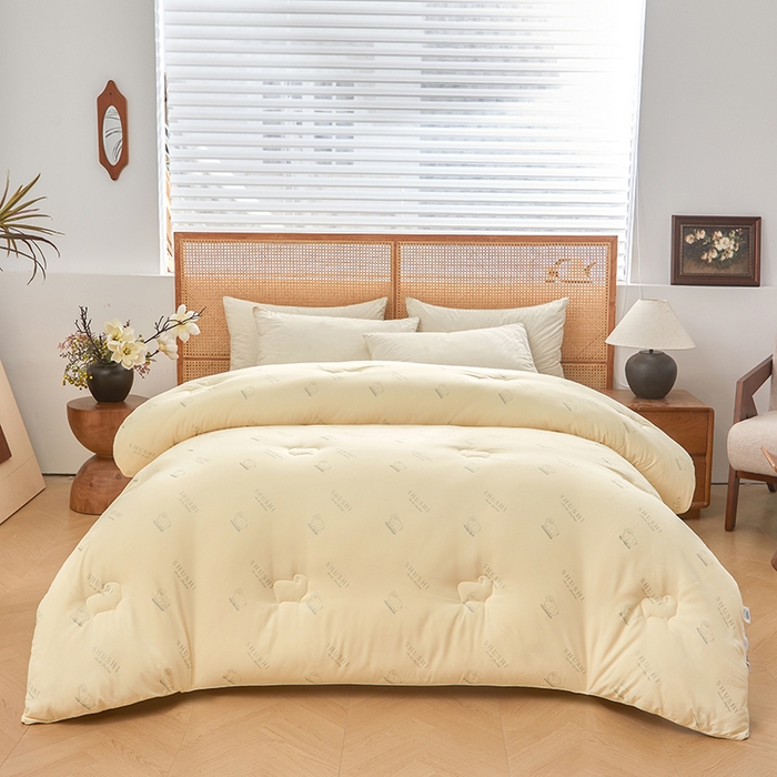 阳光被业 2025新款澳洲羊毛冬被春秋被加厚冬被子学生被50%羊毛被芯包质检 印花--米黄