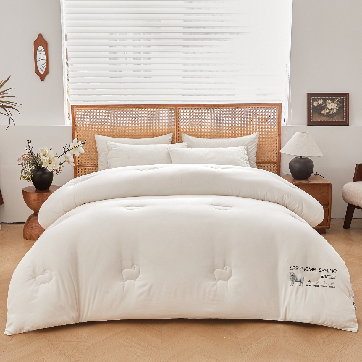 阳光被业 2025新款澳洲羊毛冬被春秋被加厚冬被子学生被50%羊毛被芯包质检 纯色--米白