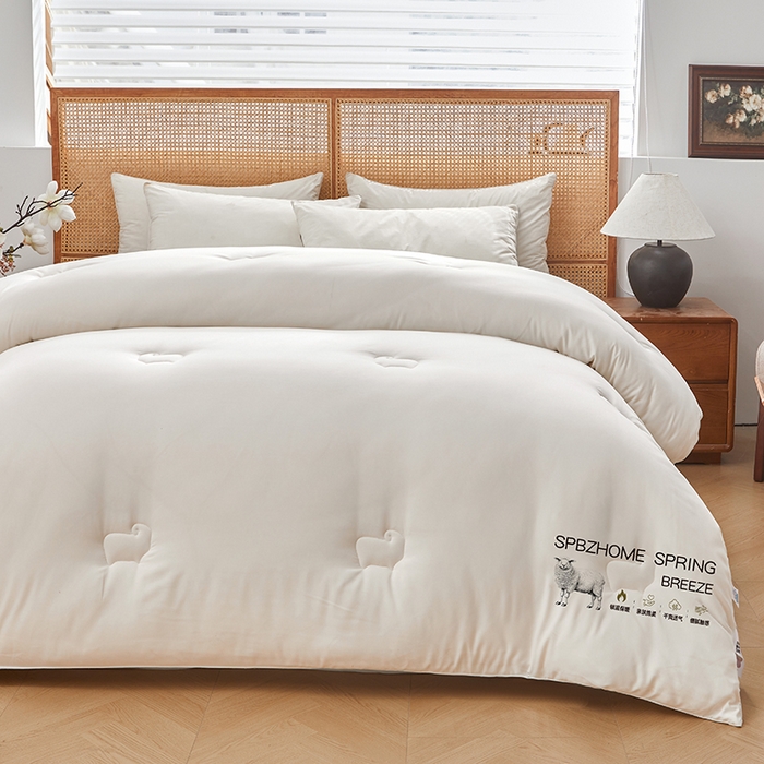 91家纺网 家纺一手货源 找家纺 阳光被业 2025新款澳洲羊毛冬被春秋被加厚冬被子学生被50%羊毛被芯包质检 纯色--米白