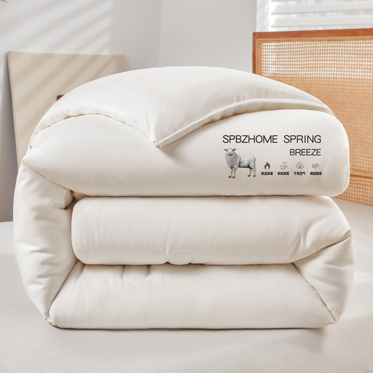 91家纺网 家纺一手货源 找家纺 阳光被业 2025新款澳洲羊毛冬被春秋被加厚冬被子学生被50%羊毛被芯包质检 纯色--米白