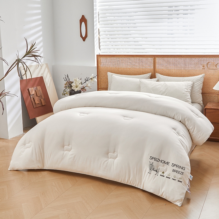 91家纺网 家纺一手货源 找家纺 阳光被业 2025新款澳洲羊毛冬被春秋被加厚冬被子学生被50%羊毛被芯包质检 纯色--米白