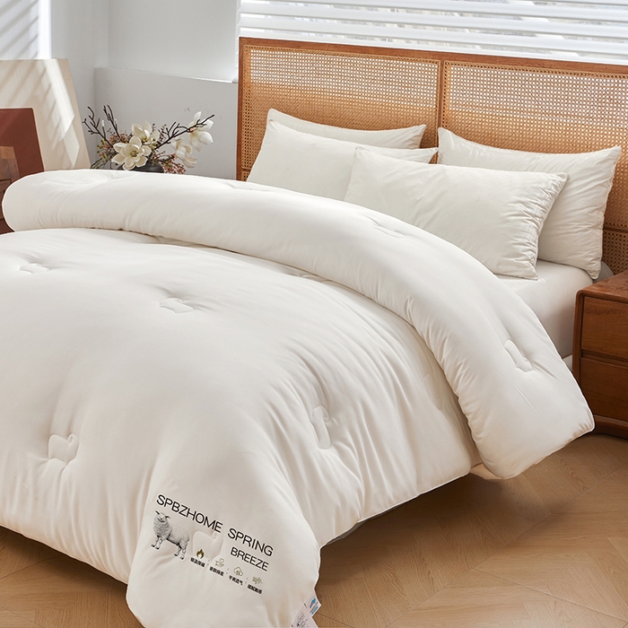 91家纺网 家纺一手货源 找家纺 阳光被业 2025新款澳洲羊毛冬被春秋被加厚冬被子学生被50%羊毛被芯包质检 纯色--米白