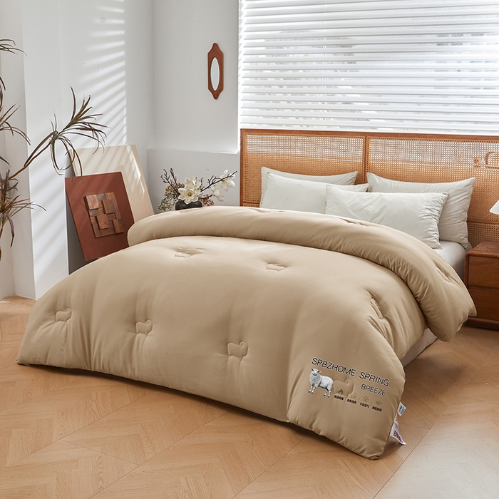 91家纺网 家纺一手货源 找家纺 阳光被业 2025新款澳洲羊毛冬被春秋被加厚冬被子学生被50%羊毛被芯包质检 纯色--卡其