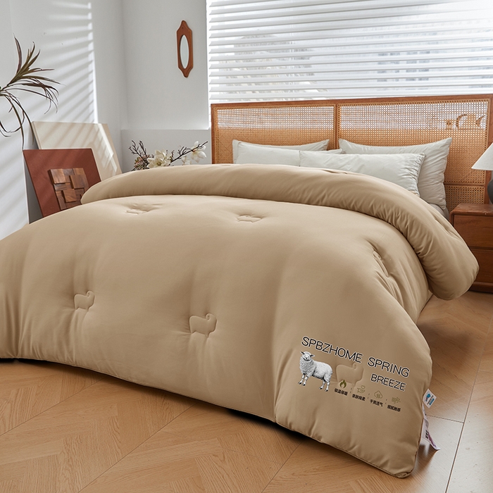 91家纺网 家纺一手货源 找家纺 阳光被业 2025新款澳洲羊毛冬被春秋被加厚冬被子学生被50%羊毛被芯包质检 纯色--卡其