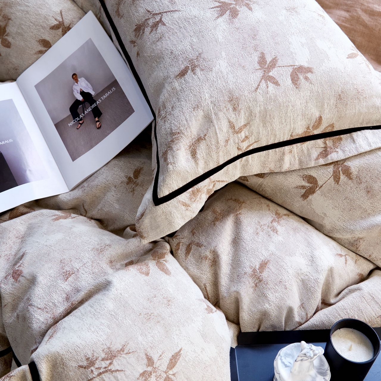 91家纺网 家纺一手货源 找家纺 栩裕纺织2025新款棉麻四件套 竹影佛纱