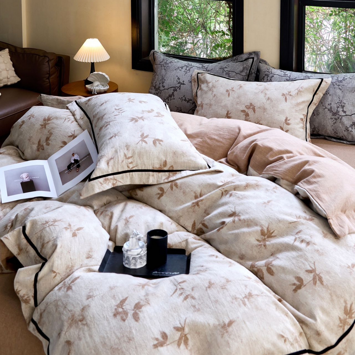 91家纺网 家纺一手货源 找家纺 栩裕纺织2025新款棉麻四件套 竹影佛纱