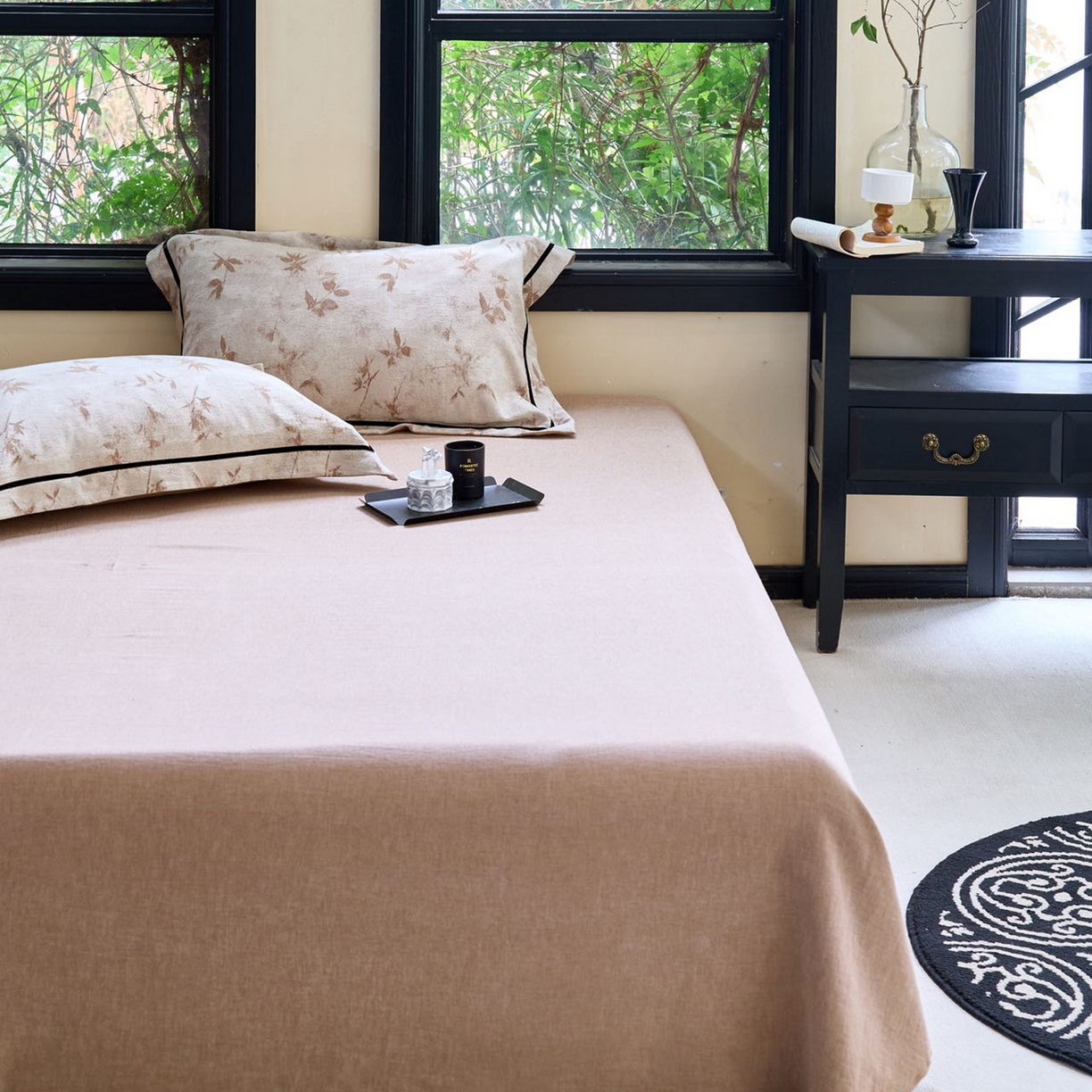 91家纺网 家纺一手货源 找家纺 栩裕纺织2025新款棉麻四件套 竹影佛纱