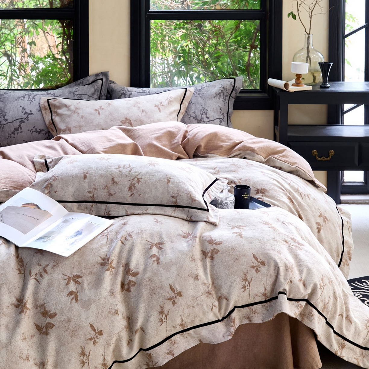 91家纺网 家纺一手货源 找家纺 栩裕纺织2025新款棉麻四件套 竹影佛纱