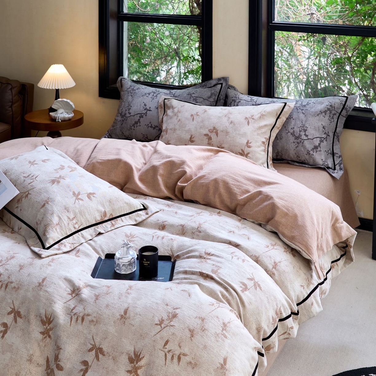 91家纺网 家纺一手货源 找家纺 栩裕纺织2025新款棉麻四件套 竹影佛纱