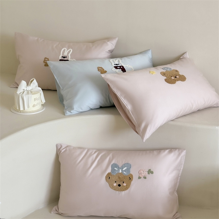 （总）鹿班家居 2025新款100S长绒棉毛巾绣单品枕套系列-白小兔&泡芙熊（标准会员-2元）