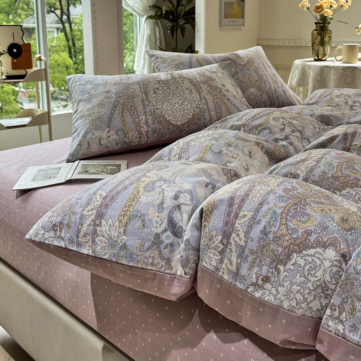 91家纺网 家纺一手货源 找家纺 （总）缦纱2025新款全棉小清新喷气13372印花40支纯棉四件套