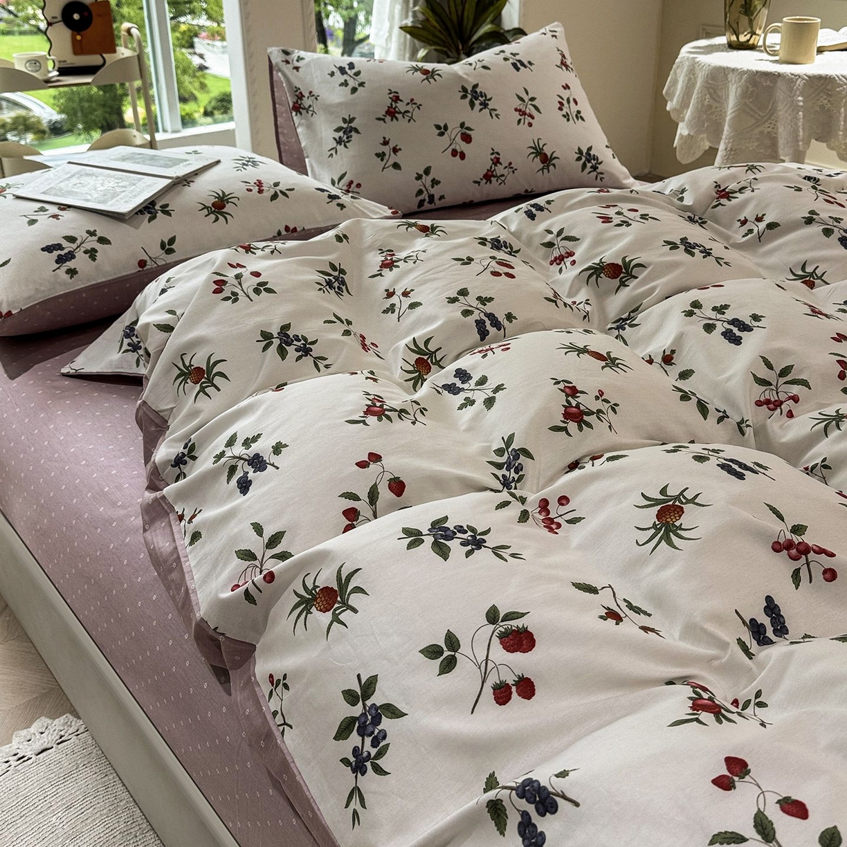 91家纺网 家纺一手货源 找家纺 缦纱2025新款全棉小清新喷气13372印花40支纯棉四件套 丛果集