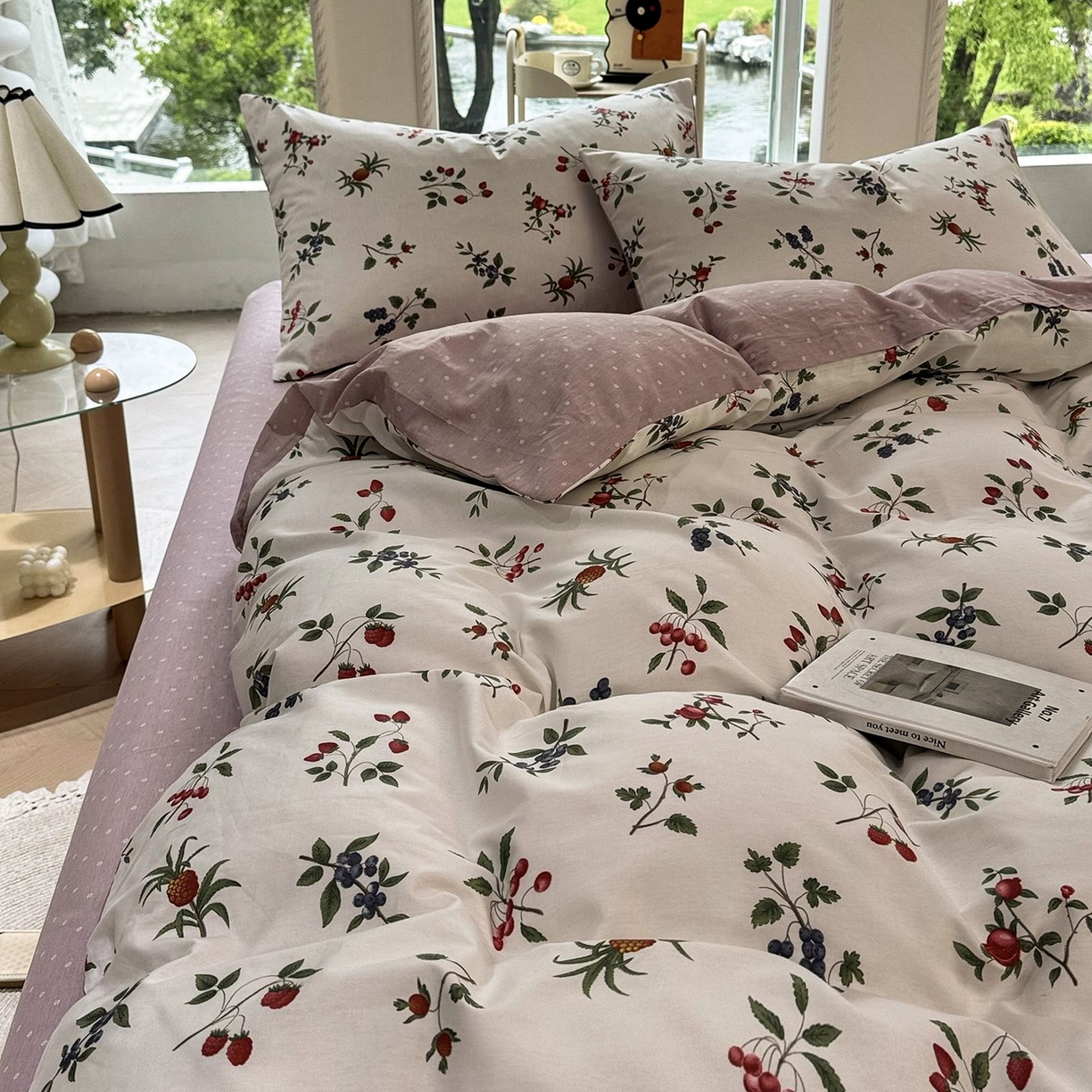 91家纺网 家纺一手货源 找家纺 缦纱2025新款全棉小清新喷气13372印花40支纯棉四件套 丛果集