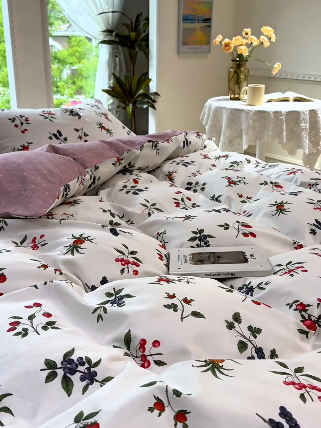 91家纺网 家纺一手货源 找家纺 缦纱2025新款全棉小清新喷气13372印花40支纯棉四件套 丛果集