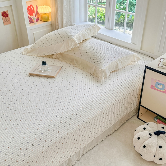 91家纺网 家纺一手货源 找家纺 （总）岚吉家纺 2025新款全棉绗缝棉花床盖花边款三件套四件套