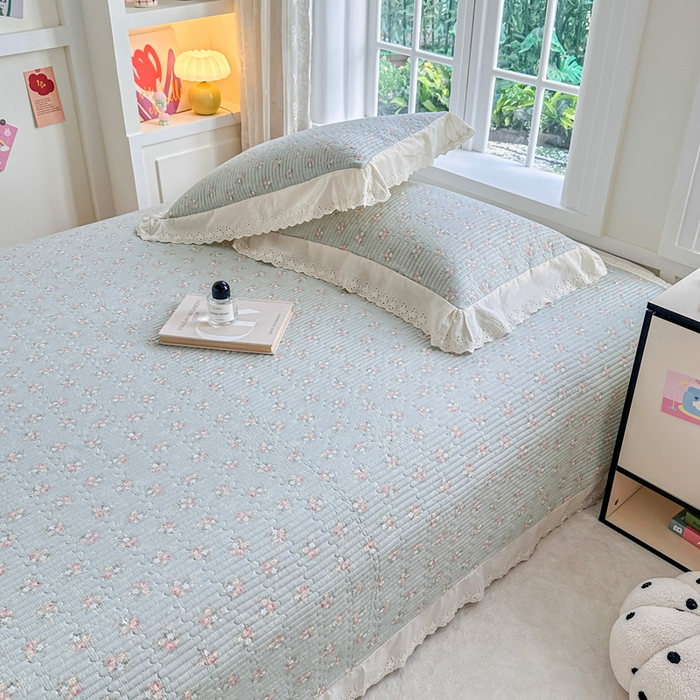 91家纺网 家纺一手货源 找家纺 （总）岚吉家纺 2025新款全棉绗缝棉花床盖花边款三件套四件套