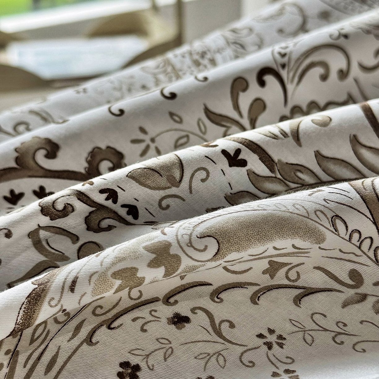 91家纺网 家纺一手货源 找家纺 缦纱2025新款全棉小清新喷气13372印花40支纯棉四件套 荷韵-咖