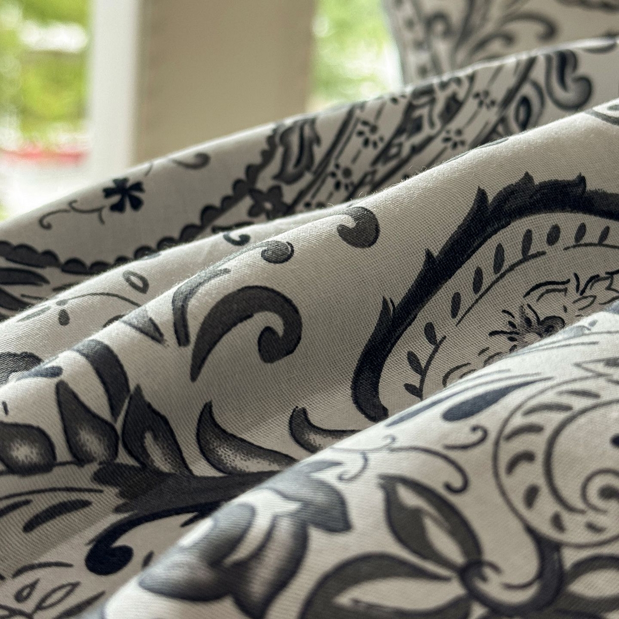 91家纺网 家纺一手货源 找家纺 缦纱2025新款全棉小清新喷气13372印花40支纯棉四件套 荷韵-蓝