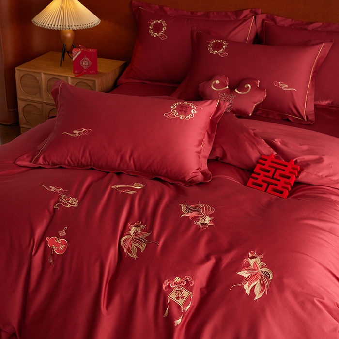 91家纺网 家纺一手货源 找家纺 （总）安莱生活 2025新款婚庆100S长绒棉纯棉四件套-金玉满堂