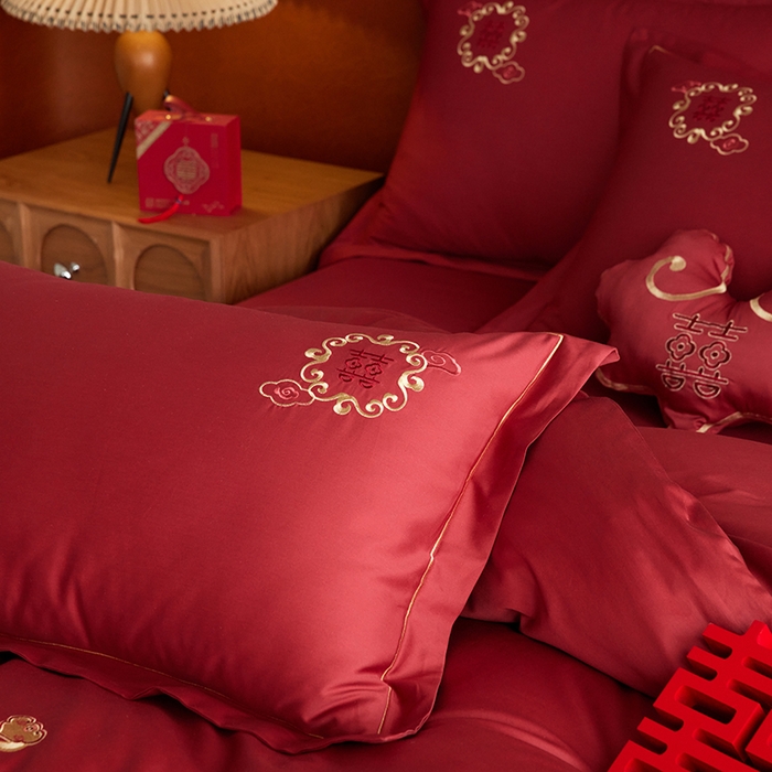 91家纺网 家纺一手货源 找家纺 （总）安莱生活 2025新款婚庆100S长绒棉纯棉四件套-金玉满堂