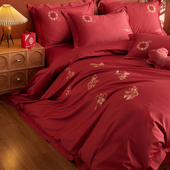 91家纺网 家纺一手货源 找家纺 （总）安莱生活 2025新款婚庆100S长绒棉纯棉四件套-金玉满堂