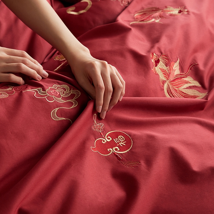 91家纺网 家纺一手货源 找家纺 （总）安莱生活 2025新款婚庆100S长绒棉纯棉四件套-金玉满堂