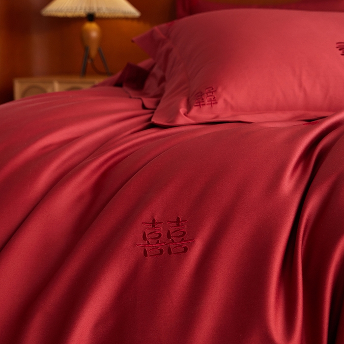 91家纺网 家纺一手货源 找家纺 （总）安莱生活 2025新款婚庆100S长绒棉纯棉四件套-欢喜鸳鸯