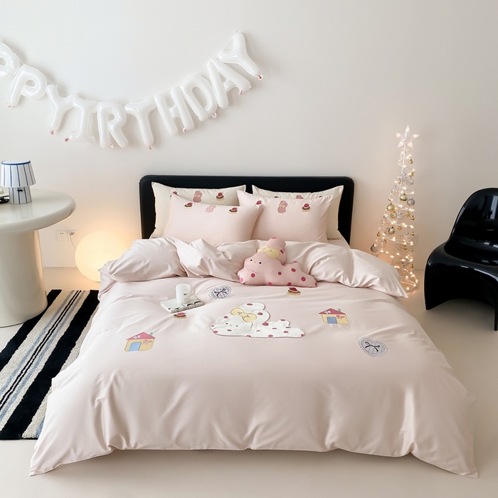 （总）佳汐蓝家纺 2025新款A类100支贡缎长绒棉纯棉四件套-小兔莓莓