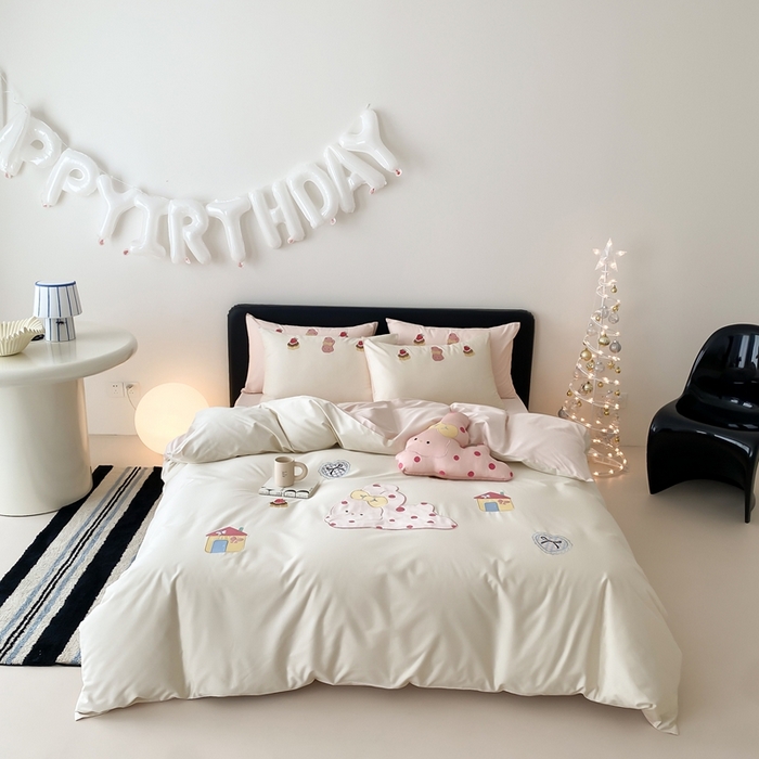 佳汐蓝家纺 2025新款A类100支贡缎长绒棉纯棉四件套-小兔莓莓 小兔莓莓·奶芙粉