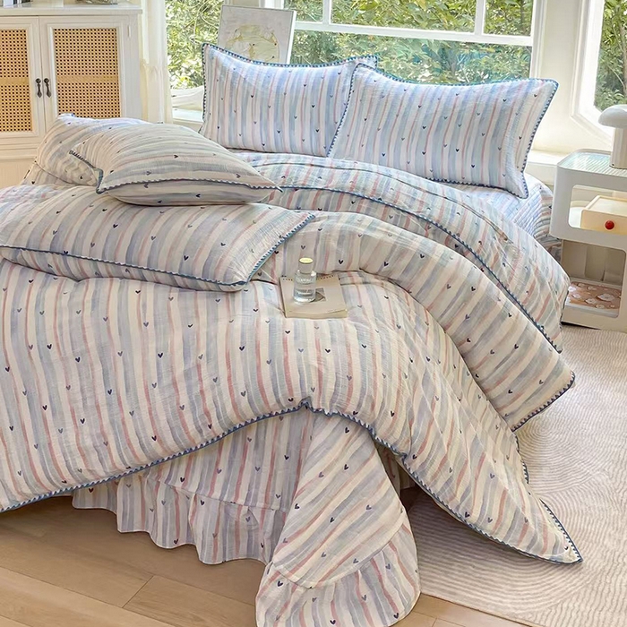 尚美 2025新款三角针工艺款云感双层纱被套四件套-床盖款 爱心兰