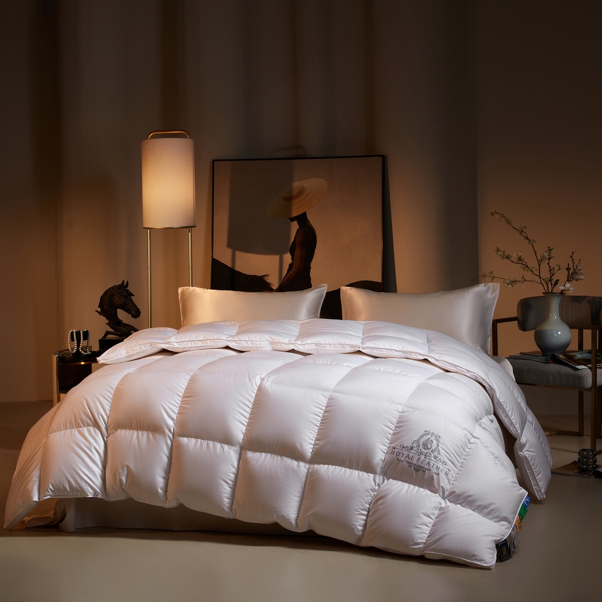 91家纺网 家纺一手货源 找家纺 织梦人羽绒工厂店2025新款高蓬松羽绒羽毛被大牌同款花型-莱赛尔+棉纯色系列 莱赛尔-白