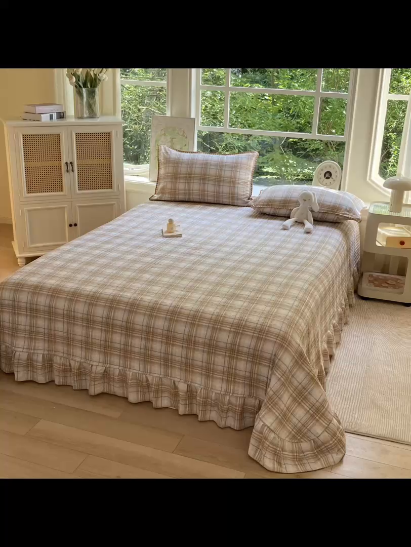 91家纺网 家纺一手货源 找家纺 尚美 2025新款三角针工艺款云感双层纱被套四件套-床盖款 大格卡