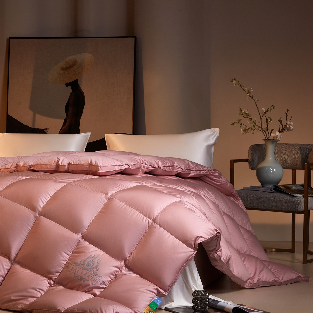 91家纺网 家纺一手货源 找家纺 织梦人羽绒工厂店2025新款高蓬松羽绒羽毛被大牌同款花型-莱赛尔+棉纯色系列 莱赛尔-豆沙