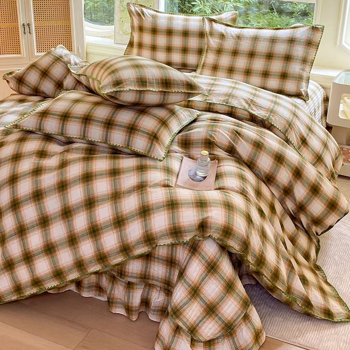 尚美 2025新款三角针工艺款云感双层纱被套四件套-床盖款 格子空间