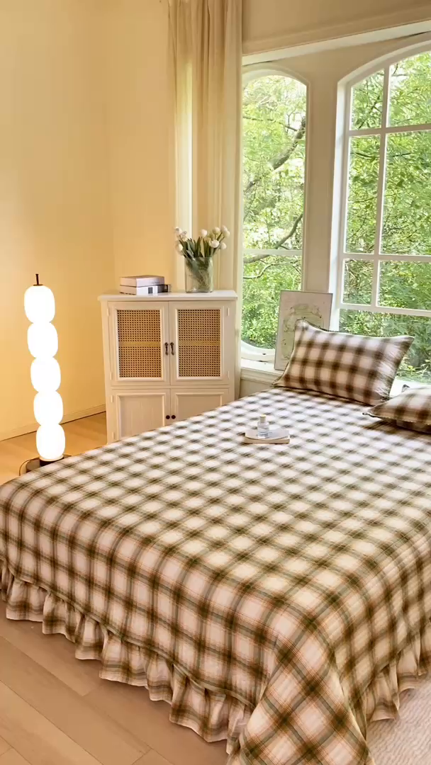 91家纺网 家纺一手货源 找家纺 尚美 2025新款三角针工艺款云感双层纱被套四件套-床盖款 格子空间