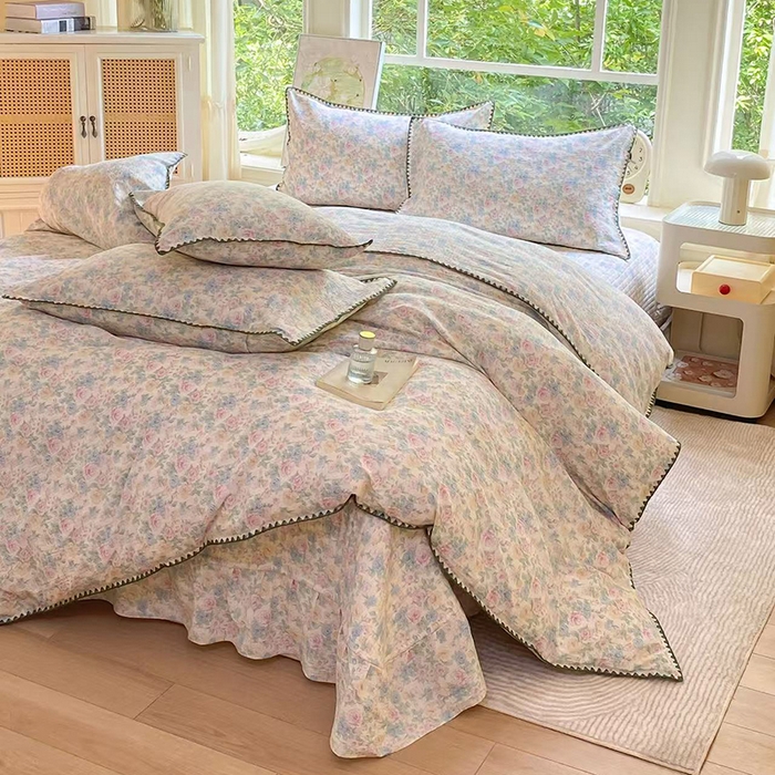 尚美 2025新款三角针工艺款云感双层纱被套四件套-床盖款 瑰夏