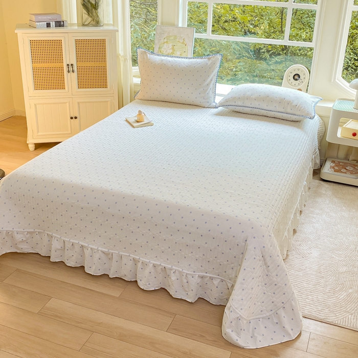 91家纺网 家纺一手货源 找家纺 尚美 2025新款三角针工艺款云感双层纱被套四件套-床盖款 兰波点