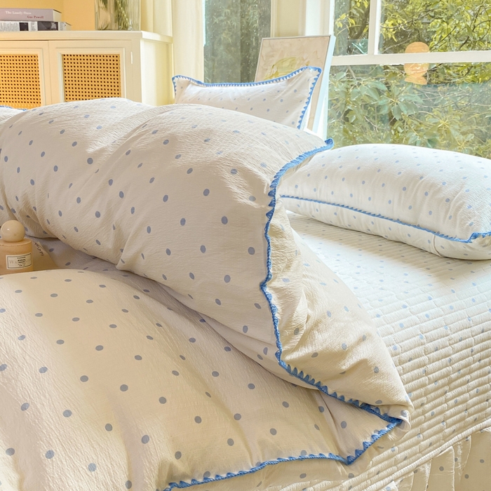 91家纺网 家纺一手货源 找家纺 尚美 2025新款三角针工艺款云感双层纱被套四件套-床盖款 兰波点