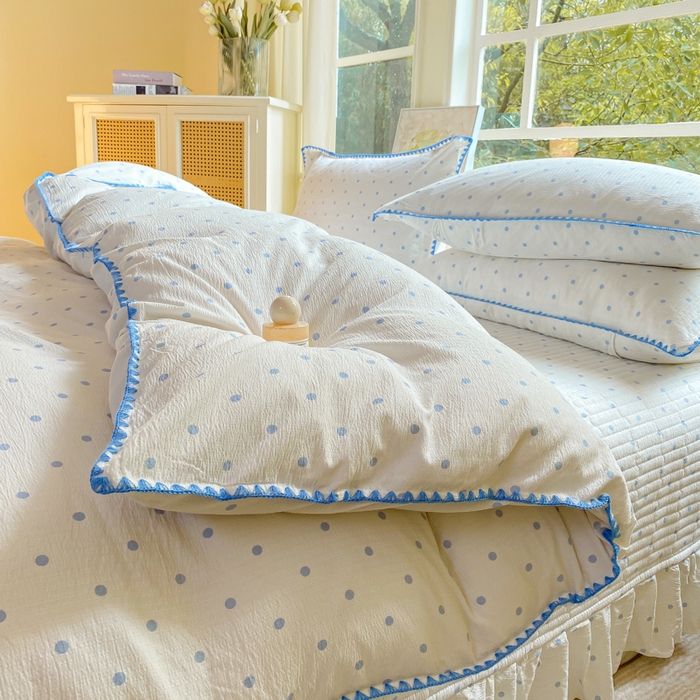 91家纺网 家纺一手货源 找家纺 尚美 2025新款三角针工艺款云感双层纱被套四件套-床盖款 兰波点