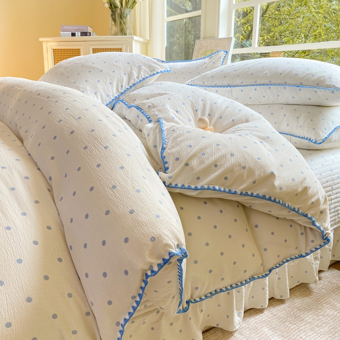 91家纺网 家纺一手货源 找家纺 尚美 2025新款三角针工艺款云感双层纱被套四件套-床盖款 兰波点