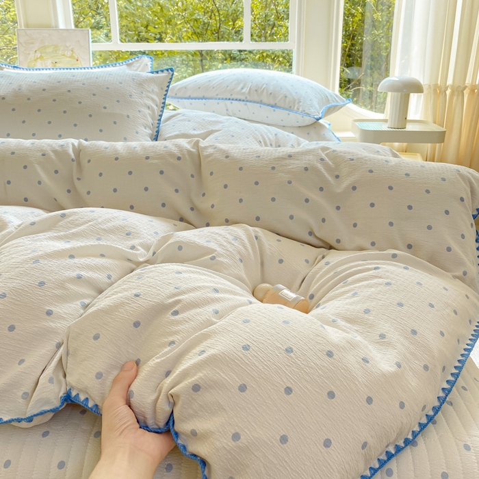 91家纺网 家纺一手货源 找家纺 尚美 2025新款三角针工艺款云感双层纱被套四件套-床盖款 兰波点