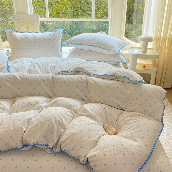 91家纺网 家纺一手货源 找家纺 尚美 2025新款三角针工艺款云感双层纱被套四件套-床盖款 兰波点