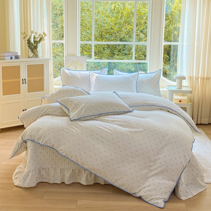 91家纺网 家纺一手货源 找家纺 尚美 2025新款三角针工艺款云感双层纱被套四件套-床盖款 兰波点