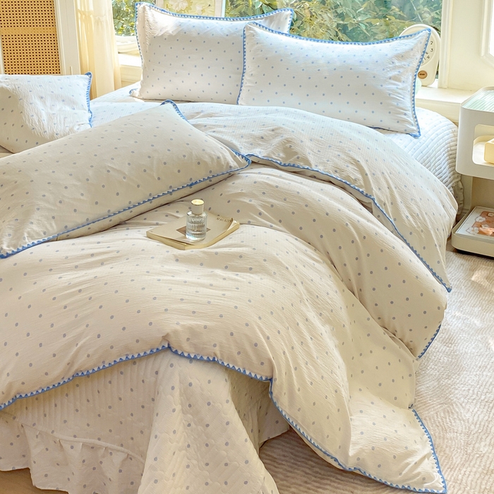 91家纺网 家纺一手货源 找家纺 尚美 2025新款三角针工艺款云感双层纱被套四件套-床盖款 兰波点