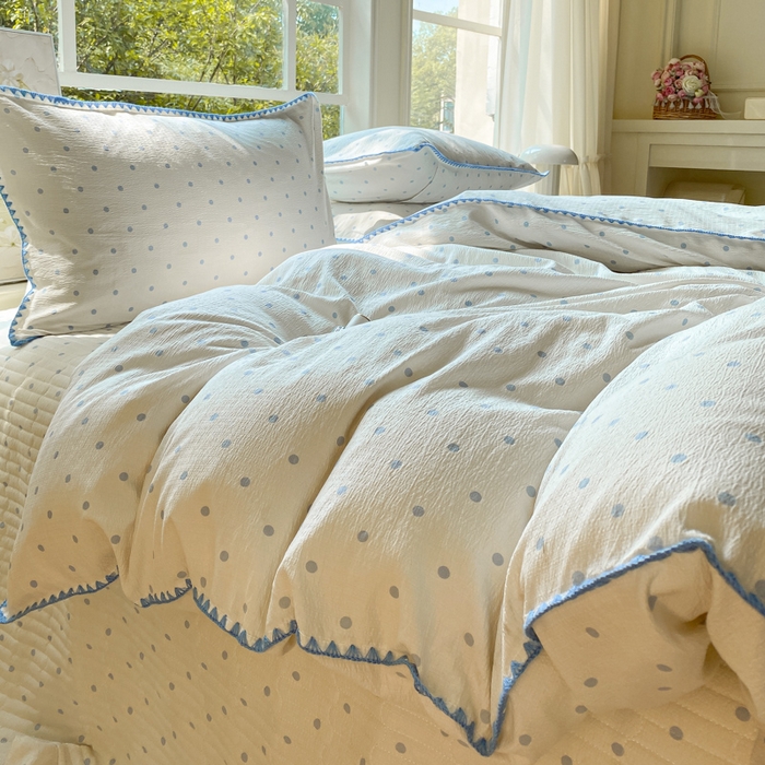 91家纺网 家纺一手货源 找家纺 尚美 2025新款三角针工艺款云感双层纱被套四件套-床盖款 兰波点