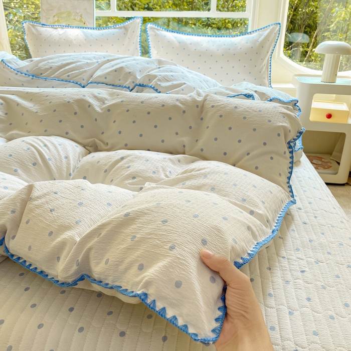 91家纺网 家纺一手货源 找家纺 尚美 2025新款三角针工艺款云感双层纱被套四件套-床盖款 兰波点