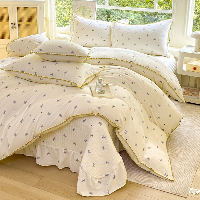 尚美 2025新款三角针工艺款云感双层纱被套四件套-床盖款 兰蝴蝶米